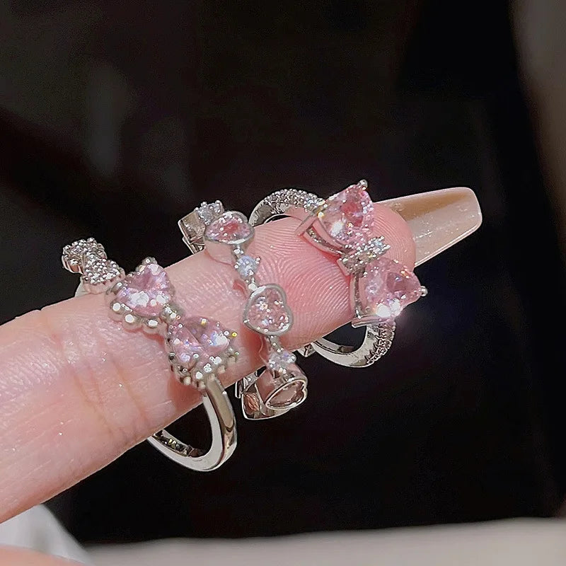 Fairy Sparkling Crown Rings 2PCS - Crystal Adjustable Ring Set for Women