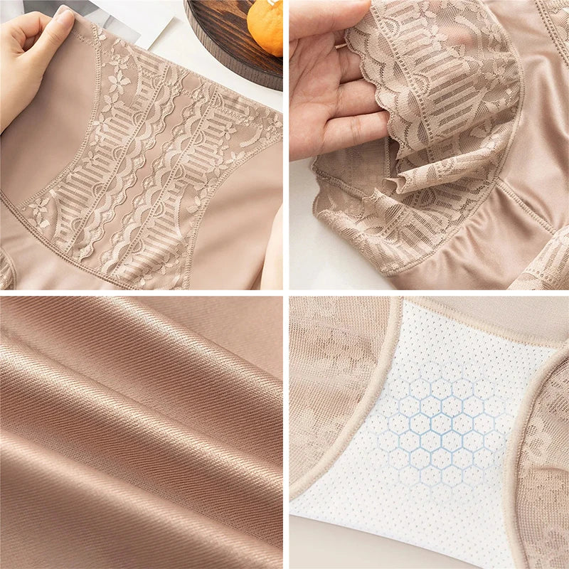 Collage of beige fabric with lace details and texture on a white background