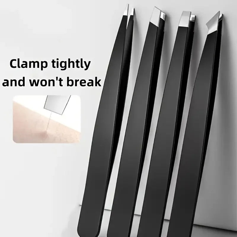 Stainless steel tweezers with slant pointed flat and blade tips