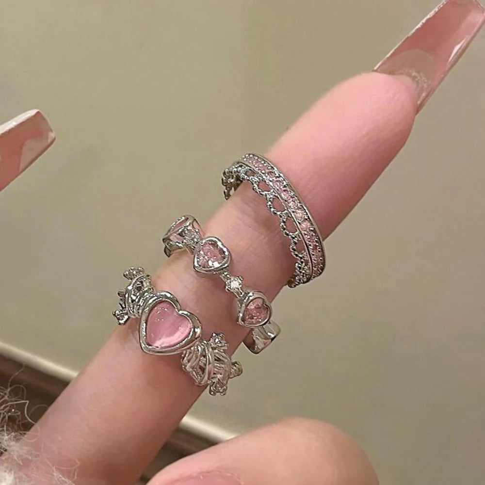Fairy Sparkling Crown Rings 2PCS - Crystal Adjustable Ring Set for Women