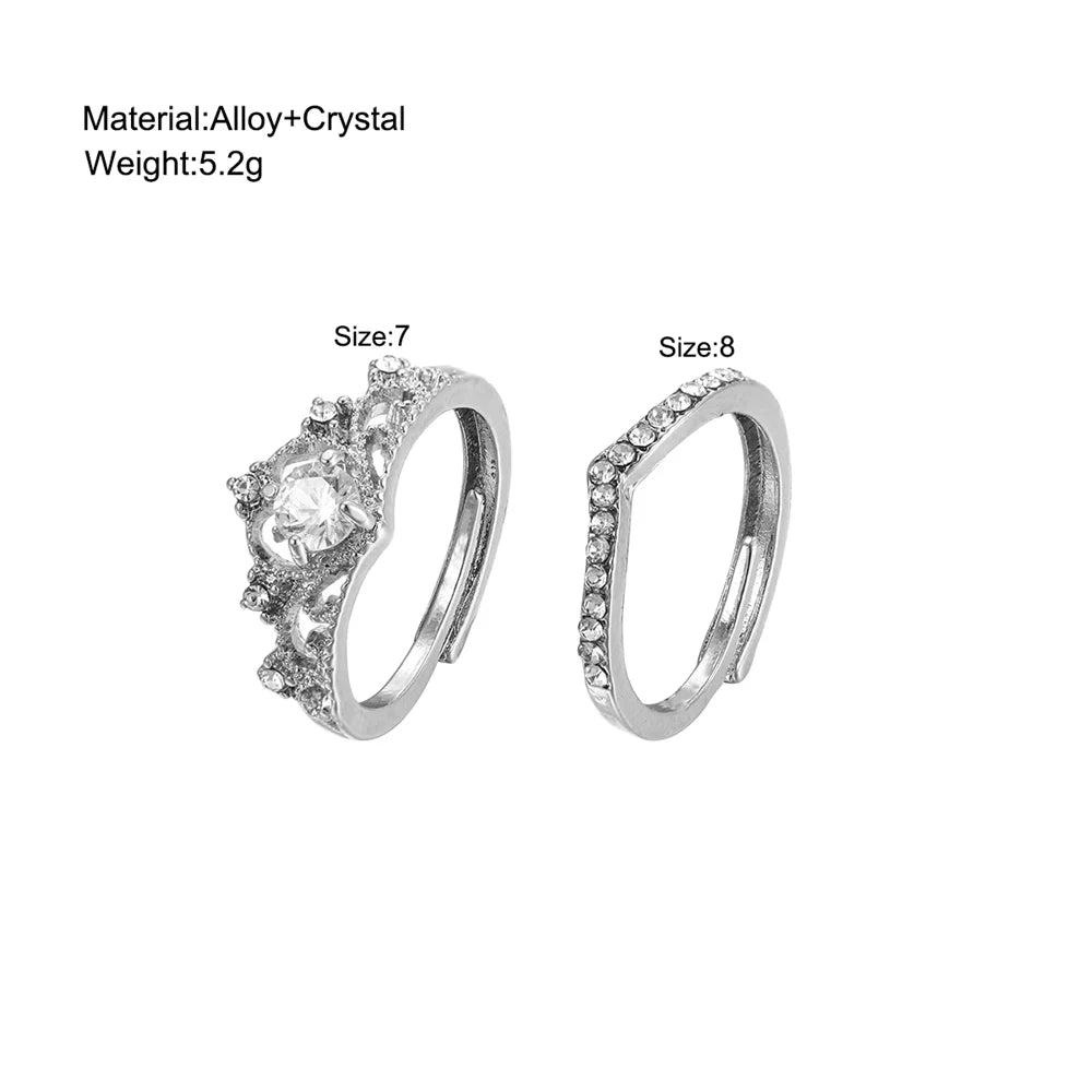 Fairy Sparkling Crown Rings 2PCS - Crystal Adjustable Ring Set for Women