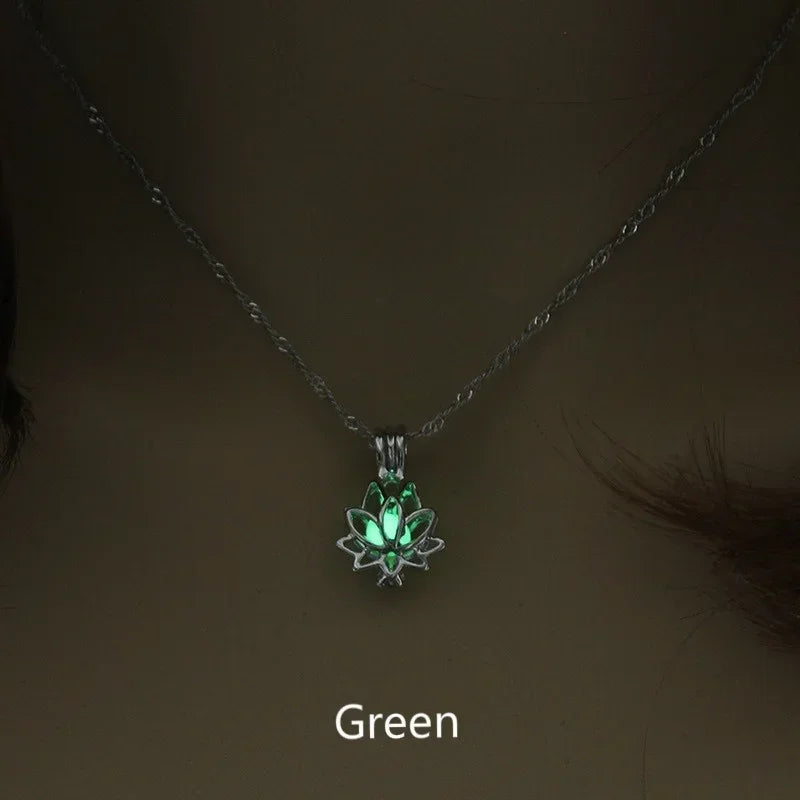Glowing Moon Lotus Pendant Necklace