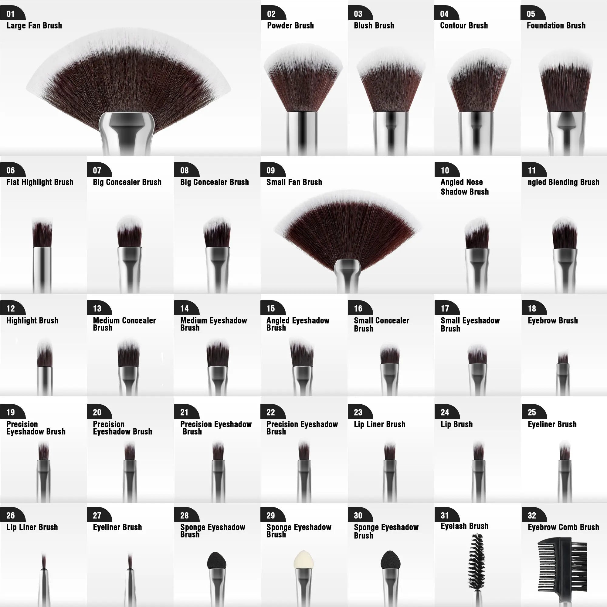 Soft synthetic bristle makeup brushes for flawless application