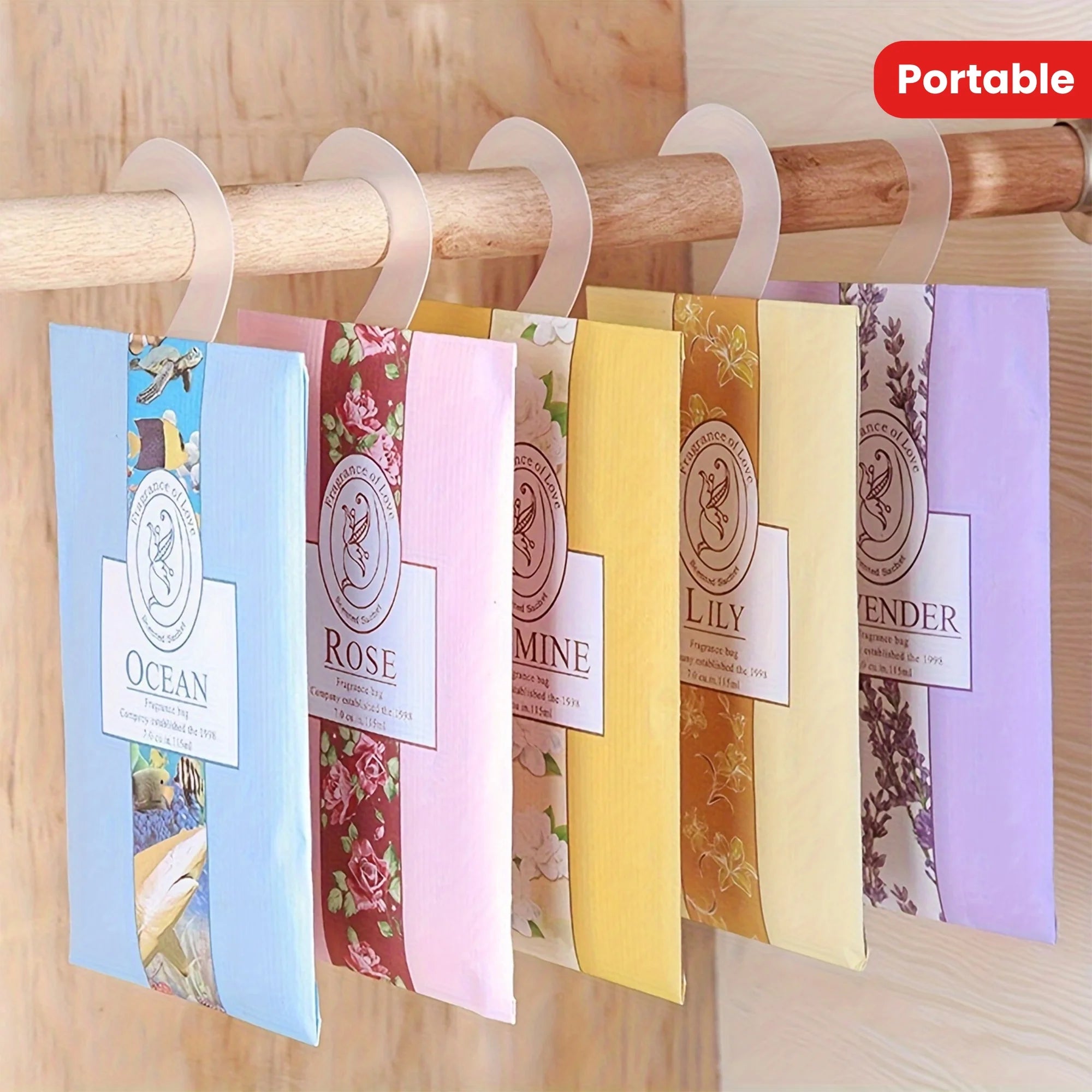 Scented Wardrobe Sachets 5 Pack - Odor Eliminating Hanging Air Fresheners
