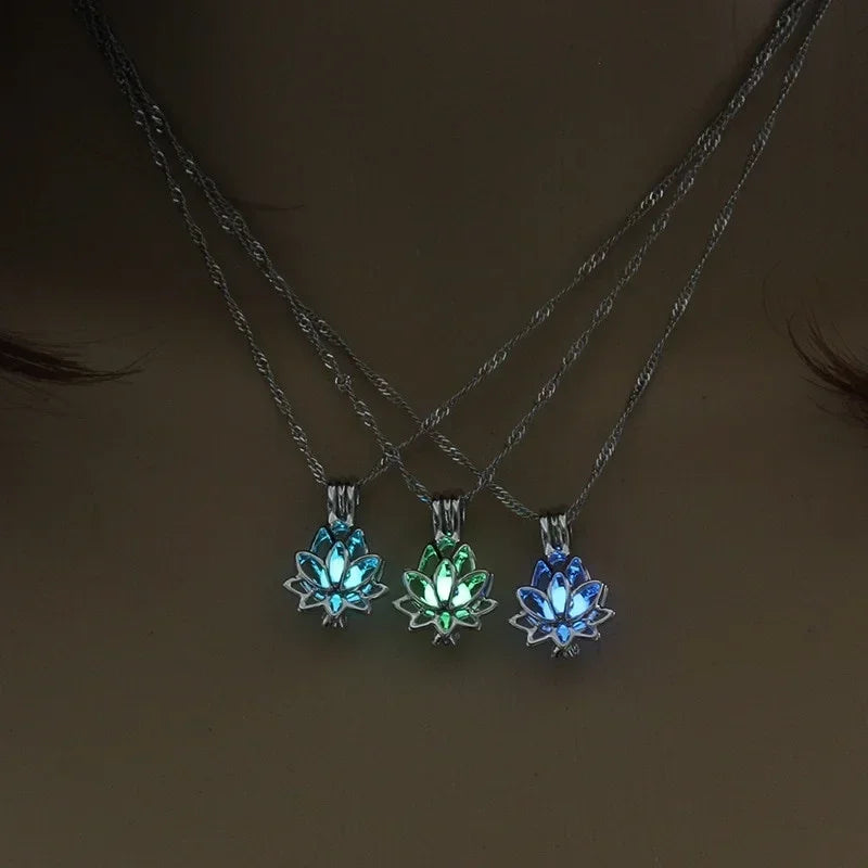Glowing Moon Lotus Pendant Necklace