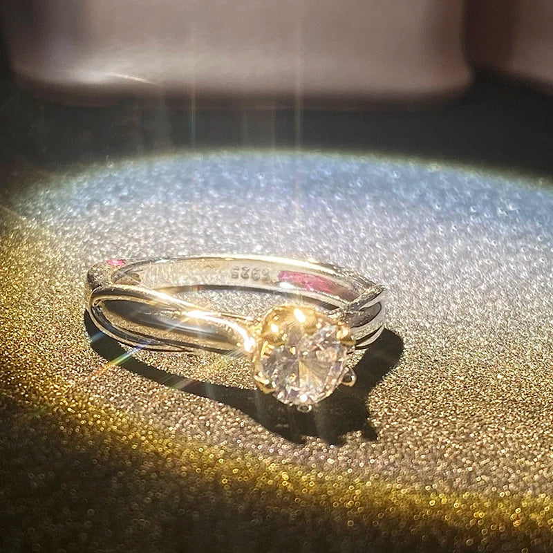 Moissanite Vow 18K Gold Plated Gemstone Ring, 925 Silver Ring, shining under light, showcasing its classic quality.